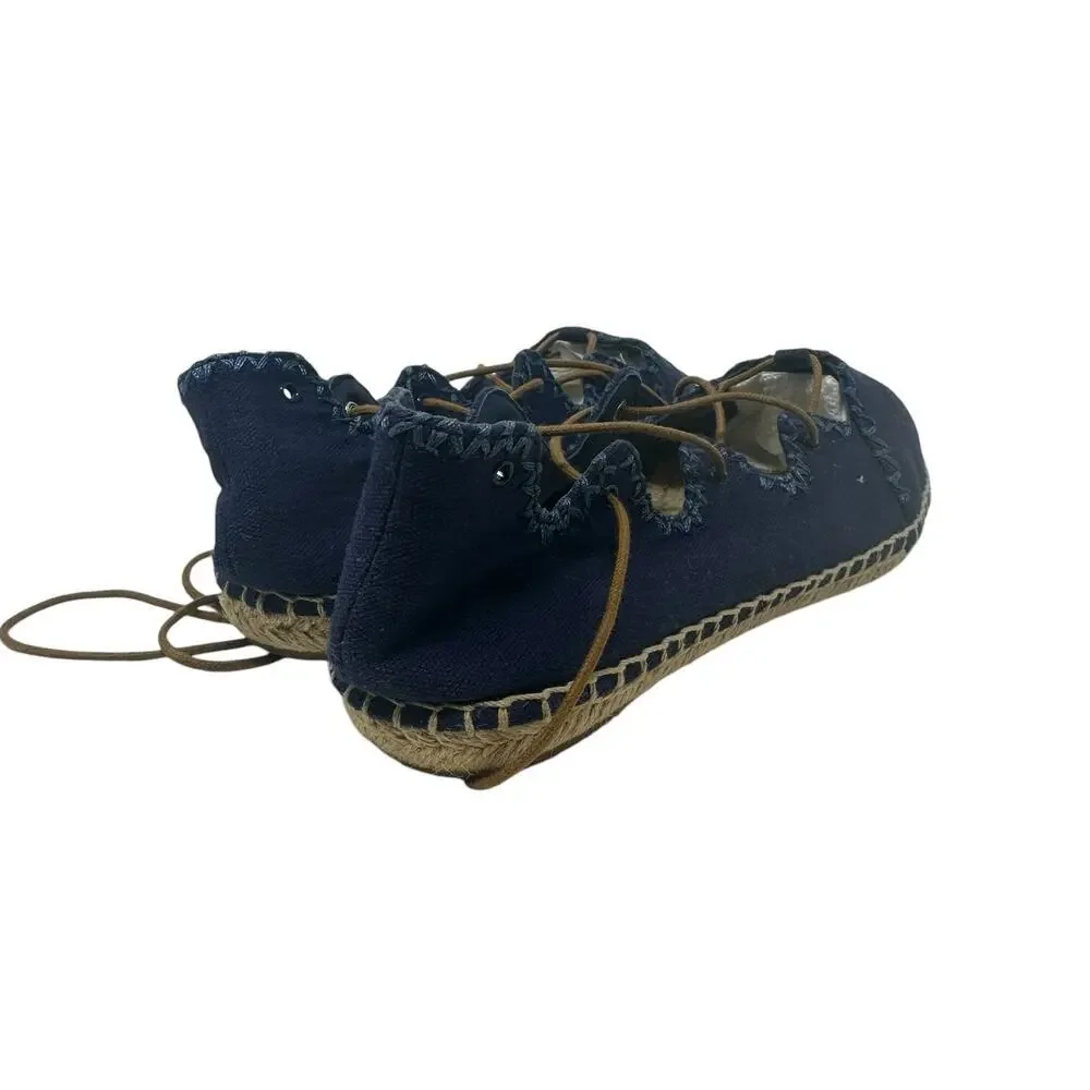 Tory Burch Sonoma Gillie Espadrille Navy Blue Canvas Lace Up Flats Size US‎ 7